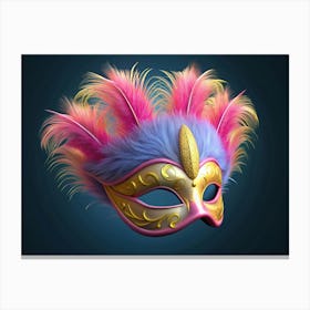 Elegant Pink And Gold Carnival Mask With Feathers Canvas Print