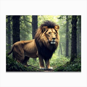 Lion In The Forest Canvas Print