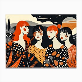 Four Girls In A Field Canvas Print