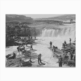 Indians Fishing For Salmon At Celilo Falls, Oregon By Russell Lee Canvas Print