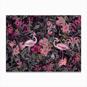 Flamingo Jungle Night Canvas Print