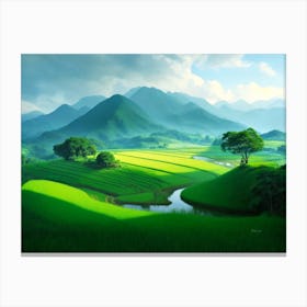 A Peaceful Landscape of the Green Valley Canvas Print