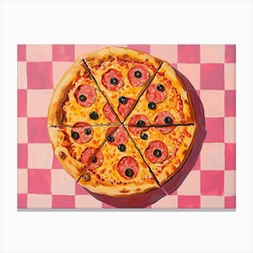 Pizza With Olives Pink Checkerboard 4 Canvas Print
