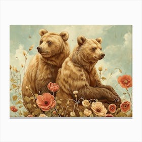Floral Animal Illustration Grizzly Bear 3 Canvas Print