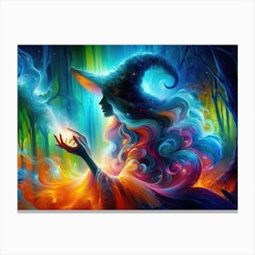 A witch summoning a mystical colorful forest 1 Canvas Print