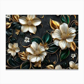 Luxury Floral Seamless With Flowers Elegant Leather Texture Illustration Background In Golden, Green, White 5 Canvas Print