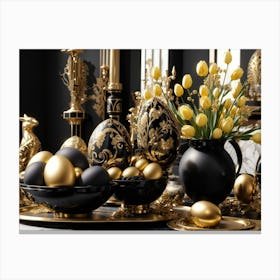 Gold And Black Easter Decor Canvas Print