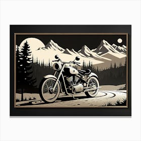 Motorcycle In The Mountains, vintage bike, classic bike, vector art, 1 Canvas Print