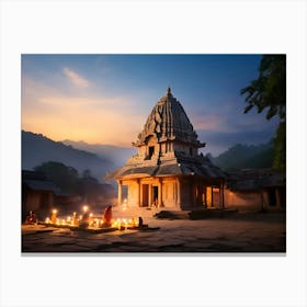 Temple At Dusk paintings art print Canvas Print