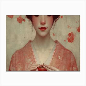 Geisha Grace: Elegance in Burgundy and Grey. Girl In Kimono Canvas Print