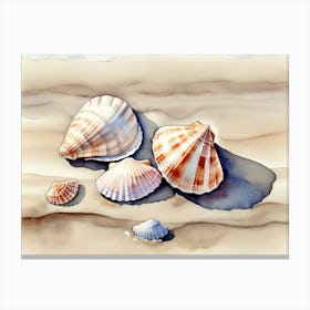 Seashells on the beach, watercolor painting 2 Canvas Print