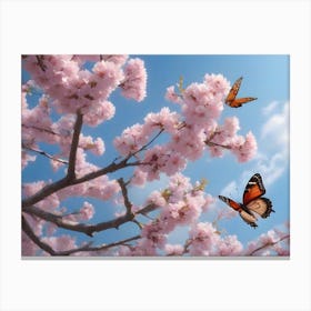 Cherry Blossoms With Butterflies Canvas Print