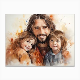 Jesus with little children - watercolor painting. 2 Canvas Print