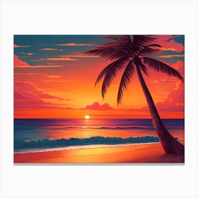 A Tranquil Beach At Sunset Horizontal Illustration 62 Canvas Print