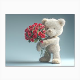 Teddy Bear With Roses 1 Canvas Print