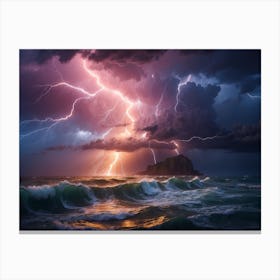Lightning Over The Ocean Scene 1 Canvas Print