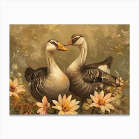 Floral Animal Illustration Goose 4 Canvas Print