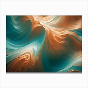 Abstract Waves In Orange And Teal Colors With A Textured, Metallic Surface Canvas Print