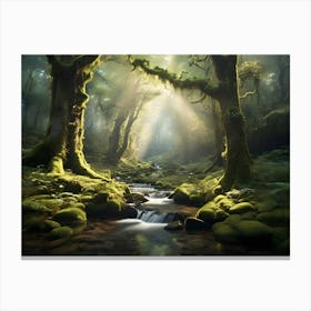 Mossy Forest Paintings Art Print 1 Canvas Print