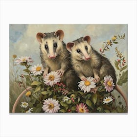 Floral Animal Illustration Opossum 3 Canvas Print