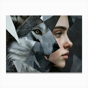 Portrait Of A Girl With A Wolf Canvas Print