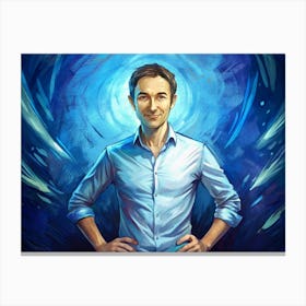 Portrait Of A Smiling Man Against A Blue Swirling Background Canvas Print