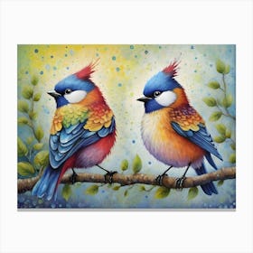 Vintage Watercolor Birds On A Branch Canvas Print