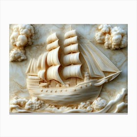 A Detailed Ship Sailing 3d Carved in Marble Stone Canvas Print