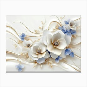 White And Blue Flowers 1 Canvas Print