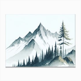 Mountain And Forest In Minimalist Watercolor Horizontal Composition 303 Canvas Print