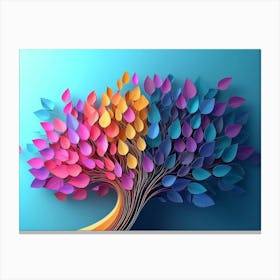 Colorful 3d Tree with Leaves on Hanging Branches Illustration Background Canvas Print