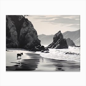 A Horse Oil Painting In Pfeiffer Beach California, Usa, Landscape 3 Canvas Print