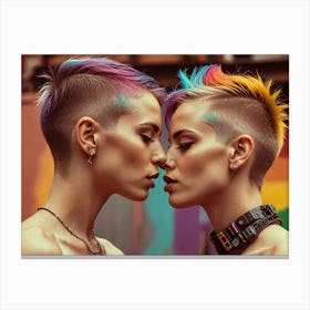 Lesbian Couple At The Maspalomas Summer Pride 2024 Two Women Kissing Canvas Print