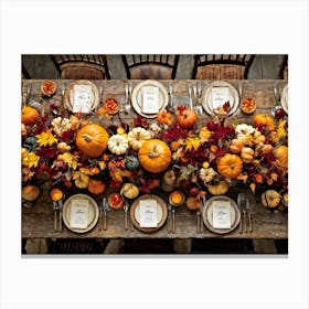 An Autumn Harvest Table Spanning Old Rustic Wooden Planks Teeming Under The Weight Of Vibrant Fre (4) Canvas Print