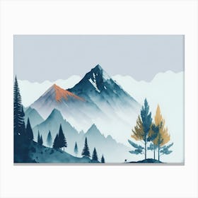 Mountain And Forest In Minimalist Watercolor Horizontal Composition 333 Canvas Print