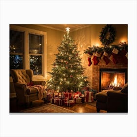 Christmas Tree Adorned For The Holiday Season Festooned With Twinkling Lights Shimmering Decoratio (2) 2 Canvas Print