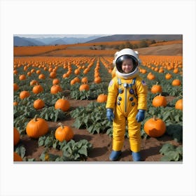 Astronaut Child In A Pumpkin Patch 3 Canvas Print