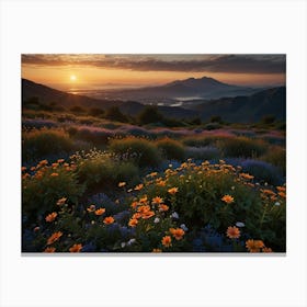 Sunset Over Wildflowers 2 Canvas Print