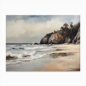 Vintage Coastal Seaside Painting (8) Canvas Print