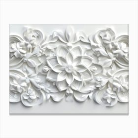 3d Rendering Of A White Concrete Wall With An Intricate Floral Pattern Canvas Print