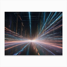 A Dark Background With A Central, Glowing, White Light Surrounded By Lines Of Blue, Orange, And Red, Radiating Outward Like A Starburst Or A Supernova Canvas Print