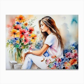 Girl Among Flowers 10 Canvas Print