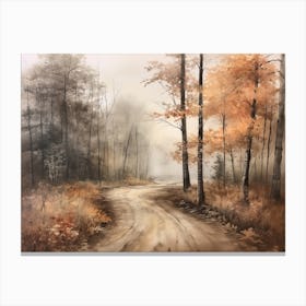 A Painting Of Country Road Through Woods In Autumn 74 Canvas Print