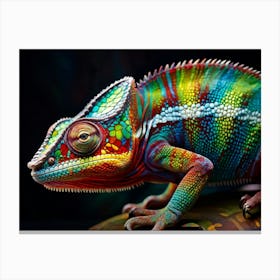 Photorealistic Chameleon Displaying A Kaleidoscope Of Shimmering Colors Across Its Dynamic Scales Canvas Print