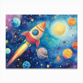 3d Watercolor Space Adventure Canvas Print