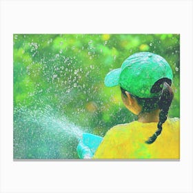 Girl Sprays Water Canvas Print