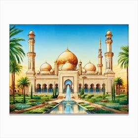 Mosque Exuding Elegance Delicately Reflecting Islamic Heritage Intricate Geometric Patterns Adorni Canvas Print