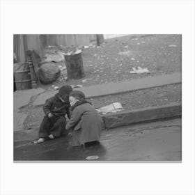 Children Playing In The Gutter On 139th Street Just East Of St, Anne S Avenue, Bronx, New York By Russell Lee Canvas Print