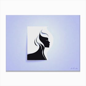 Women Minimal Head Illustration Frame With Pastel Blue Touch Canvas Print