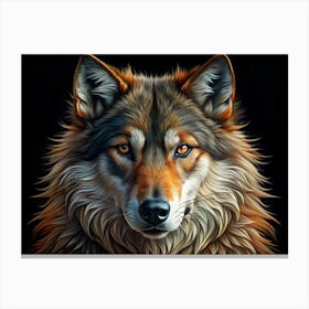 Wolf Portrait With Orange Eyes And Gray Fur Canvas Print